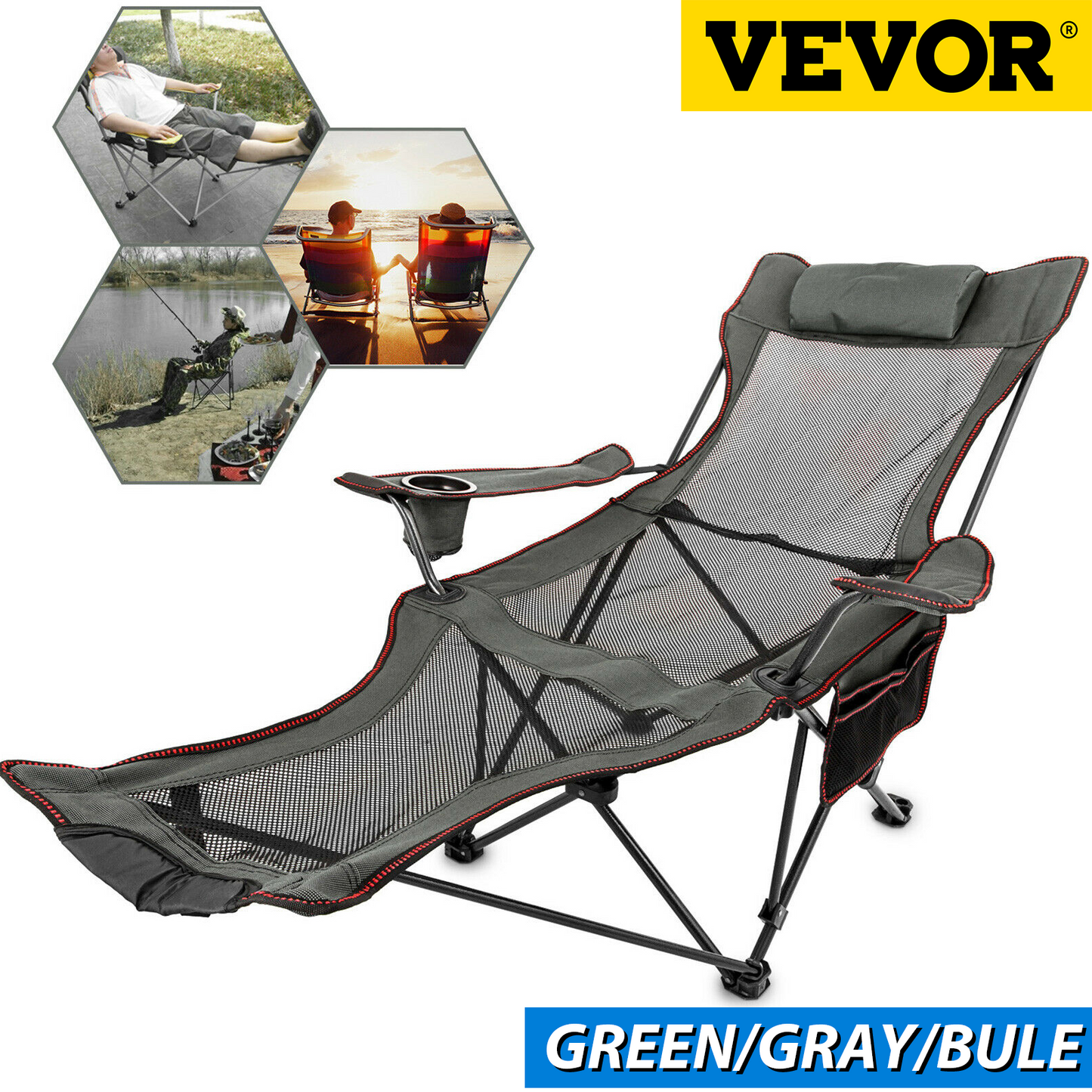 VEVOR Outdoor Folding Camp Chair Backrest With Footrest